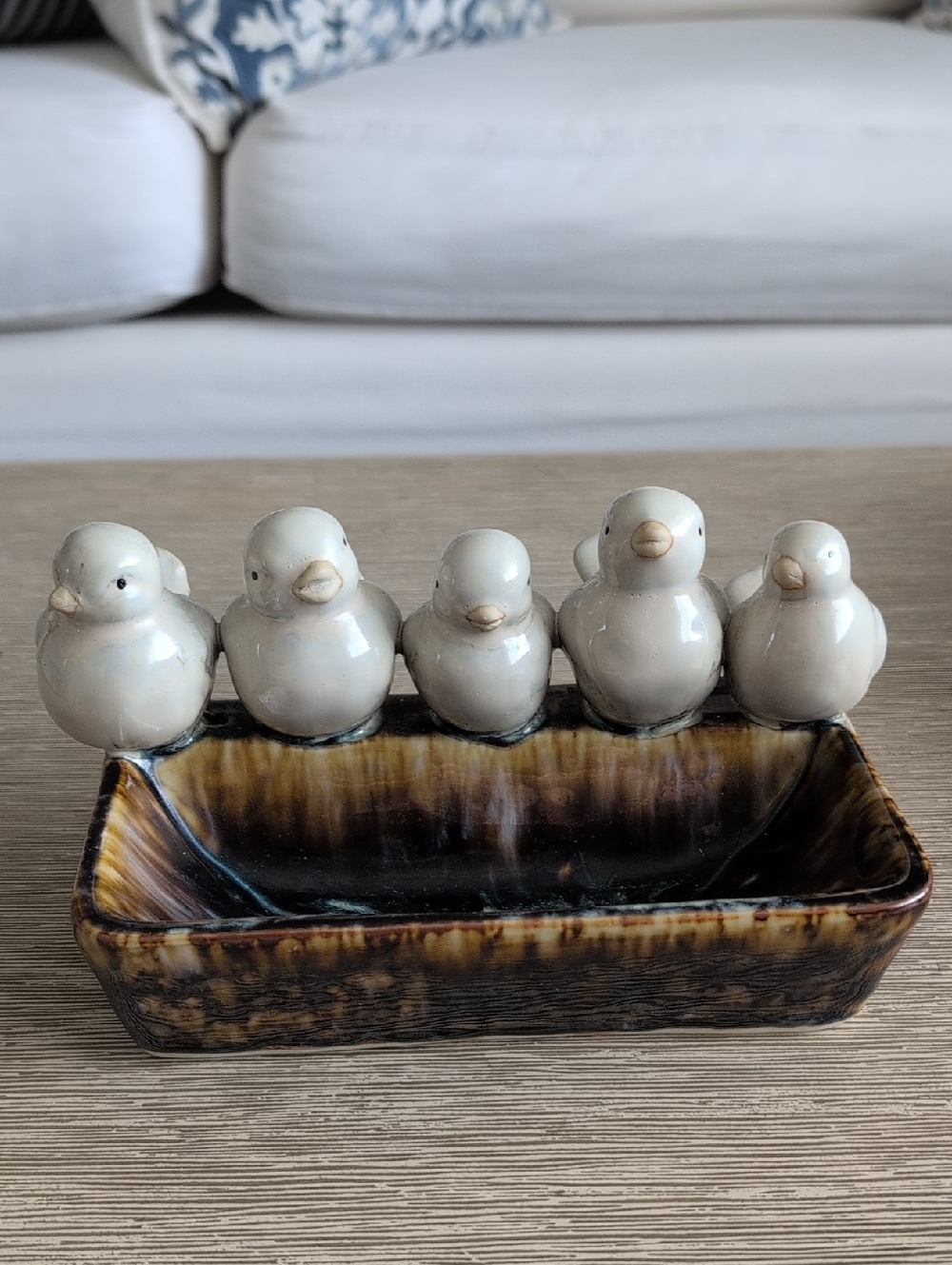 Ceramic Bird Trinket Dish in Cream and Brown